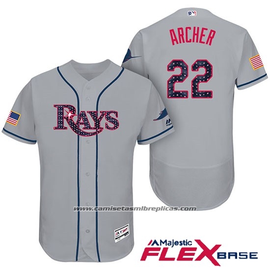Camiseta Beisbol Hombre Tampa Bay Rays 2017 Estrellas y Rayas Chris Archer Gris Flex Base